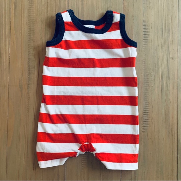 red and white striped romper baby